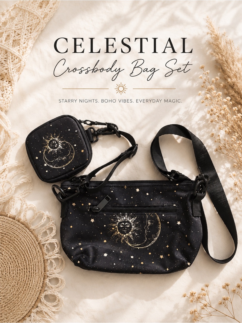 NWOT Black Celestial Women's Crossbody Bag Set